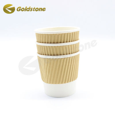 Minuman Panas Kompatibel Ripple Wall Cups Brown Kraft Ripple Cups Untuk Serbaguna