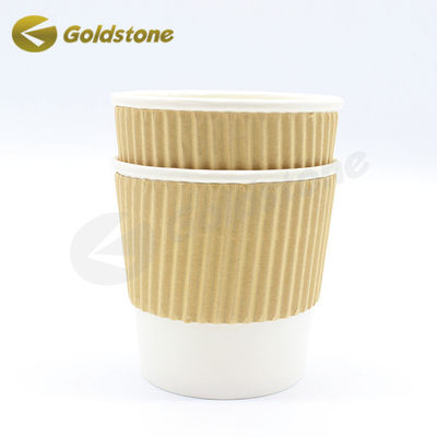 Kertas kelas makanan 350ml Kraft Ripple Cups Printed Coffee CupsFor Safe Sustainable