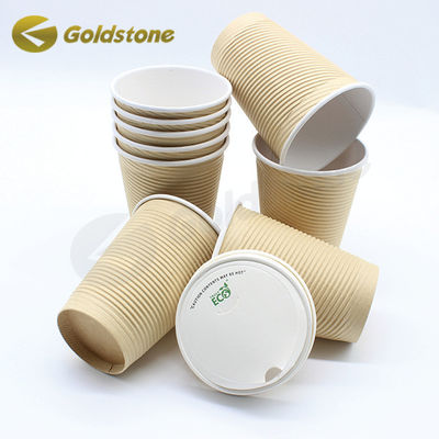 Kekuatan tahan lama Ripple Wall Paper Cup Kraft Ripple Coffee Cup Untuk Minuman Panas
